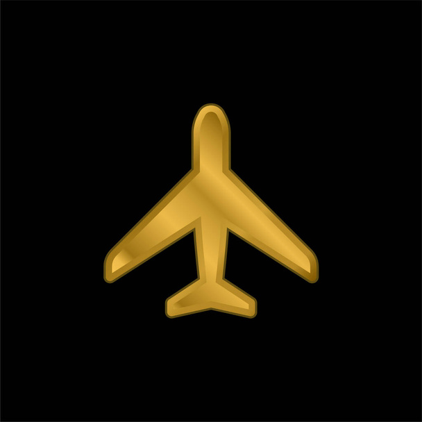 Aeroplane gold plated metalic icon or logo vector - Vector, Image