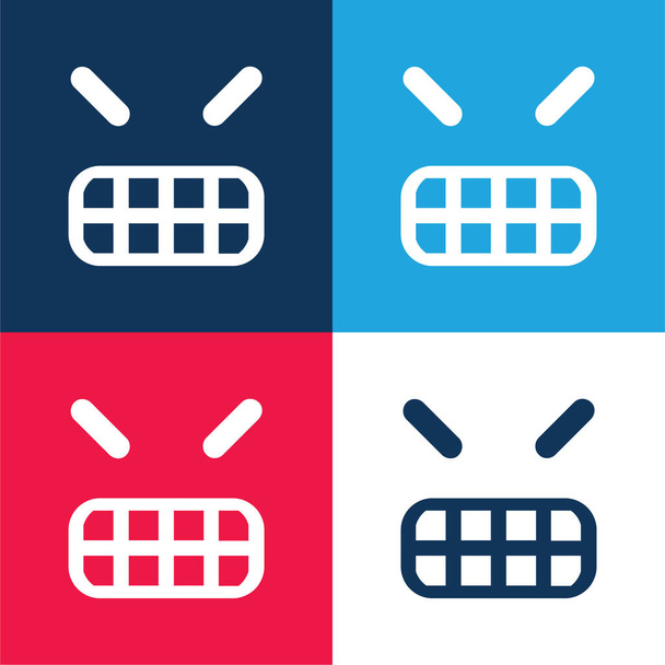 Angry Emoticon Square Face niebieski i czerwony zestaw czterech kolorów minimalny zestaw ikon - Wektor, obraz