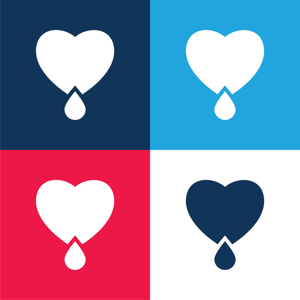 Кровотечение сердца синий и красный четыре цвета минимальный набор значков - Вектор,изображение