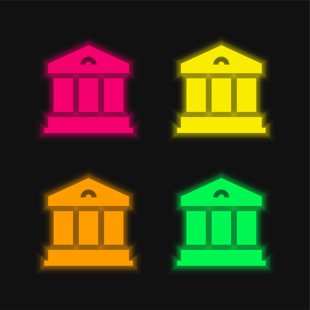Banca quattro colori luminosi icona vettoriale al neon - Vettoriali, immagini