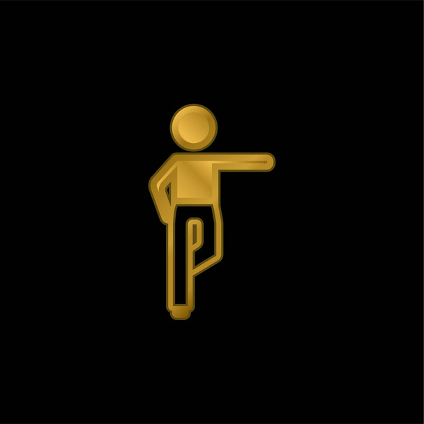 Ragazzo in piedi sulla gamba destra Stretching Braccio sinistro oro placcato icona metallica o logo vettore - Vettoriali, immagini
