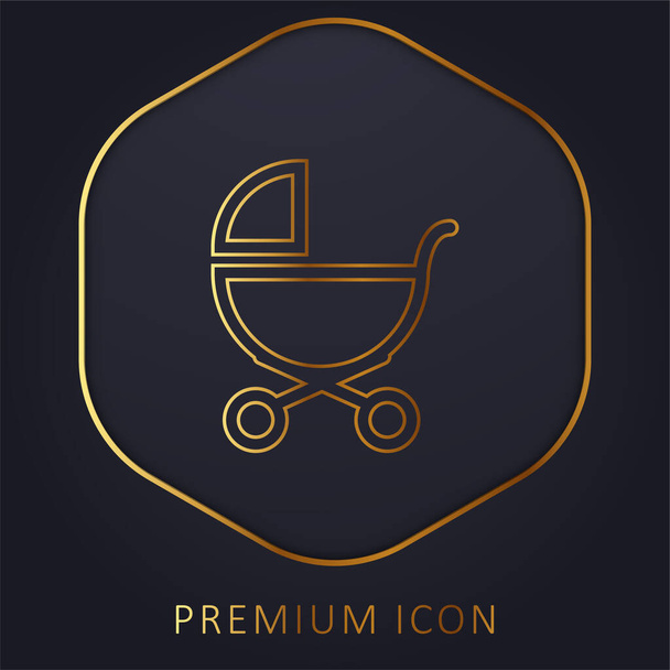 Esboço do carrinho de bebê da linha dourada da vista lateral logotipo ou ícone premium - Vetor, Imagem