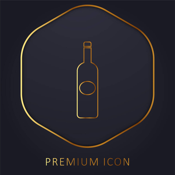 Botella de forma grande oscura con etiqueta ovalada logotipo de la línea de oro premium o icono - Vector, imagen