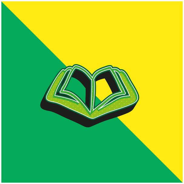 Boek Handgetekend Geopend Hulpmiddel Groen en geel modern 3D vector pictogram logo - Vector, afbeelding