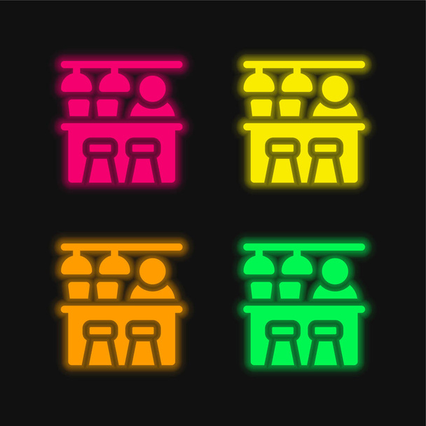 Bar quatro cor brilhante ícone vetor de néon - Vetor, Imagem