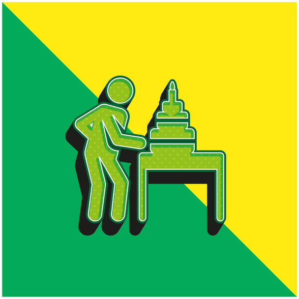Gâteau d'anniversaire Logo vectoriel 3D moderne vert et jaune - Vecteur, image