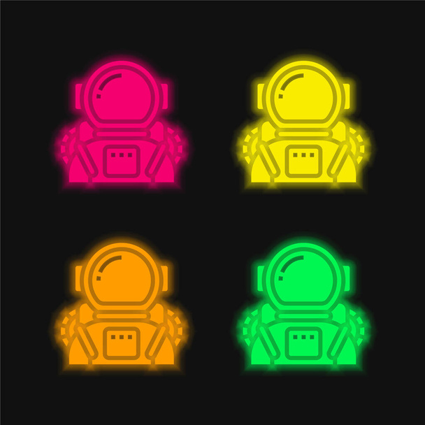 Astronaut four color glowing neon vector icon - Vector, Image