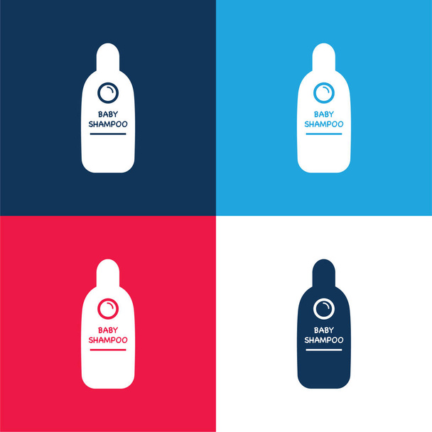 Baby Shampoo Container blauw en rood vier kleuren minimale pictogram set - Vector, afbeelding