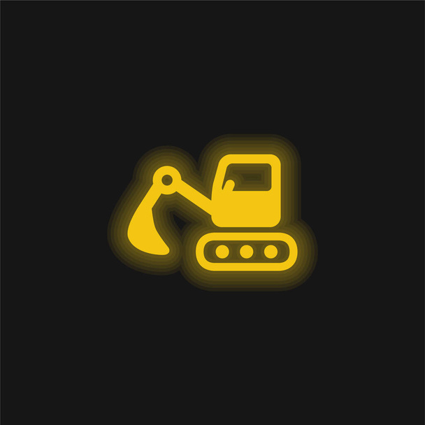 Backhoes geel gloeiende neon pictogram - Vector, afbeelding