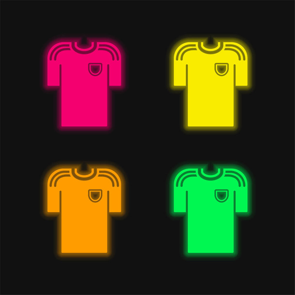 Black T Shirt Of A Soccer Player four color glowing neon vector icon - Vector, Image