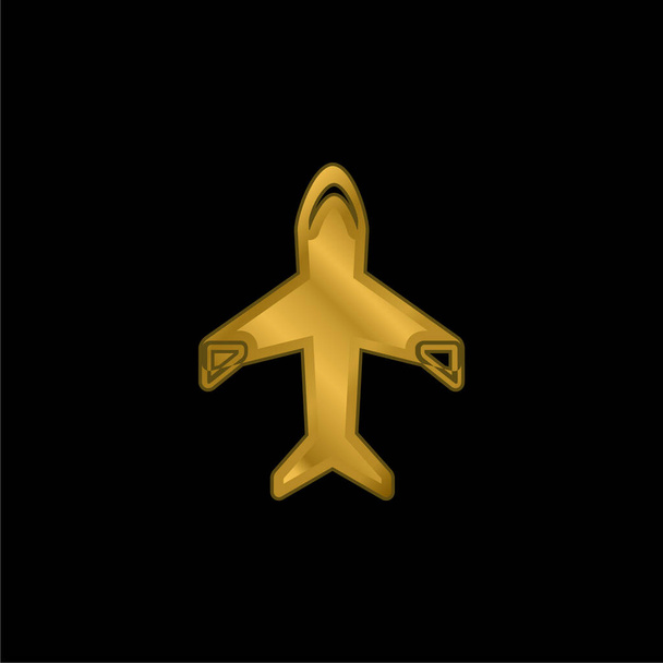 Big Plane gold plated metalic icon or logo vector - Vector, Image
