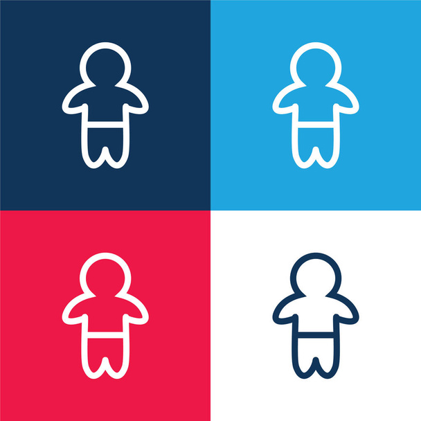 Baby Standing Outline With Pants blue and red four color minimal icon set - Vector, Image