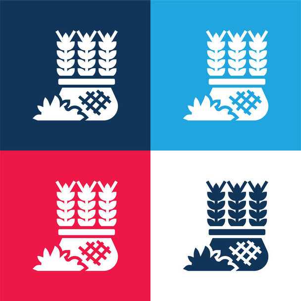 Ensemble d'icônes minime quatre couleurs bleu orge et rouge - Vecteur, image