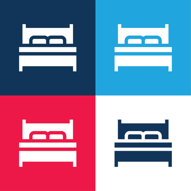 Ліжко синій і червоний чотири кольори мінімальний набір піктограм
 - Вектор, зображення