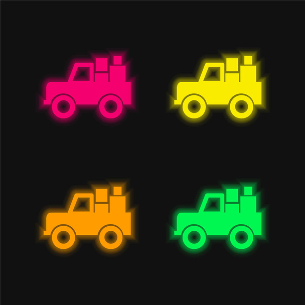 Всі вантажні автомобілі з вантажем чотири кольори, що світяться неоновим вектором значок
 - Вектор, зображення