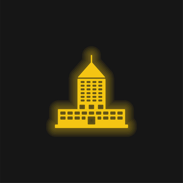 Nagy épület sárga izzó neon ikon - Vektor, kép