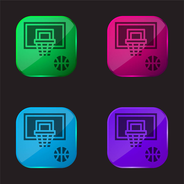 Baloncesto icono de botón de cristal de cuatro colores - Vector, imagen