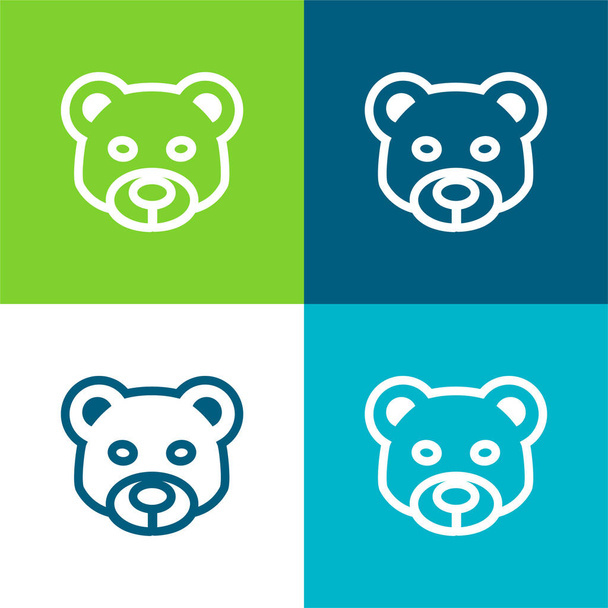 Bear Head Frontal Outline Set di icone minime piatte a quattro colori - Vettoriali, immagini