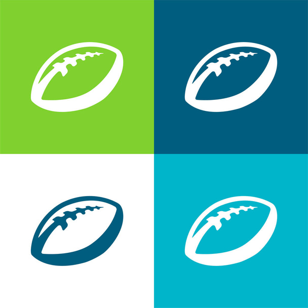 Bola de rugby plana de cuatro colores mínimo icono conjunto - Vector, Imagen