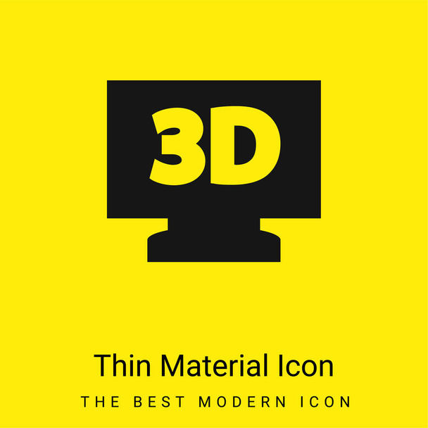 Icono de material amarillo brillante mínimo de la televisión 3D - Vector, imagen