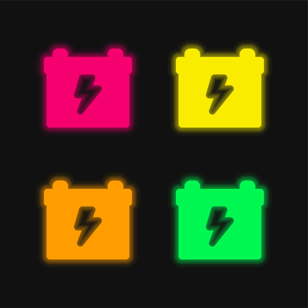 Batterie quatre couleurs brillant icône vectorielle néon - Vecteur, image
