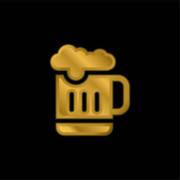 Cerveza chapado en oro icono metálico o logo vector - Vector, imagen