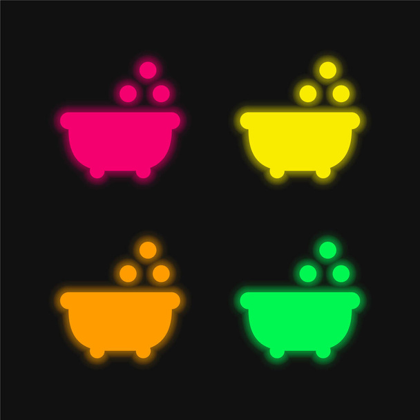 Badewanne vier Farben leuchtenden Neon-Vektor-Symbol - Vektor, Bild