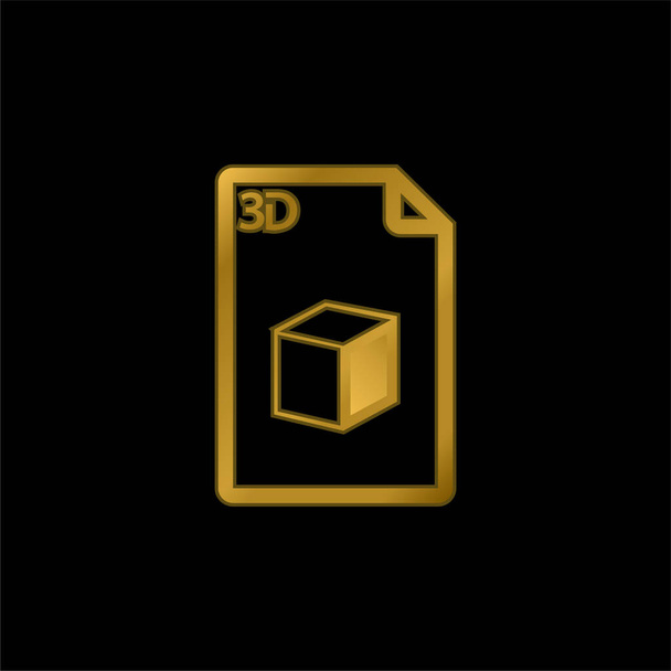 Hoja impresa 3d de papel con un icono metálico chapado en oro de imagen de cubo o vector de logotipo - Vector, imagen