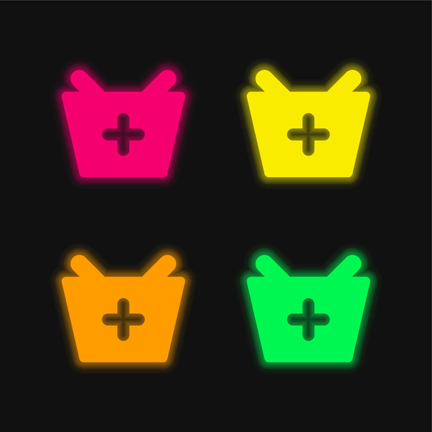 Zum Warenkorb hinzufügen vier farbige leuchtende Neon-Vektorsymbol - Vektor, Bild
