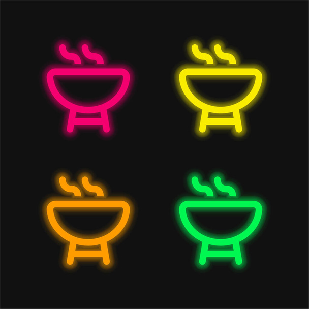 Barbecue Outline four color glowing neon vector icon - Vector, Image