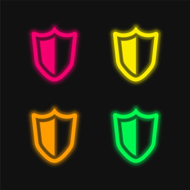 Big Defense Shield vier Farben leuchtenden Neon-Vektor-Symbol - Vektor, Bild