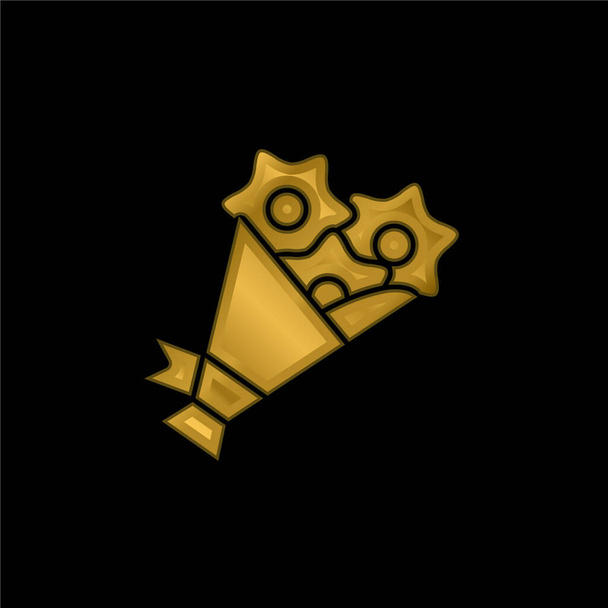 Bouquet chapado en oro icono metálico o logo vector - Vector, Imagen