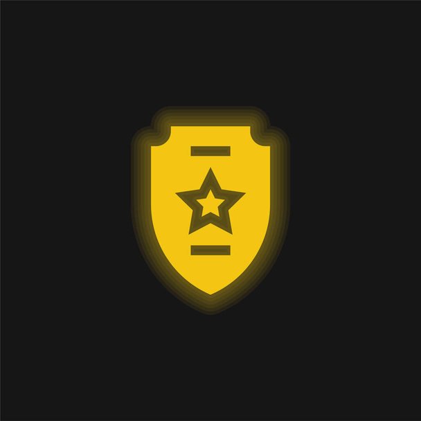 Badge geel gloeiend neon pictogram - Vector, afbeelding