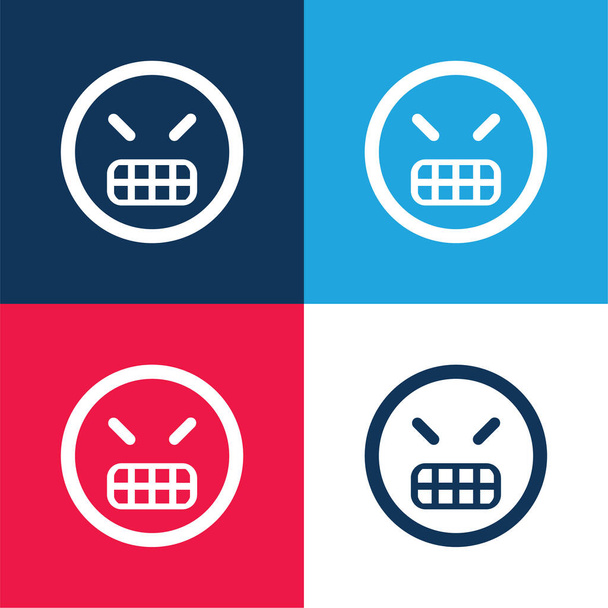 Boze Emoticon Vierkant Gezicht blauw en rood vier kleuren minimale pictogram set - Vector, afbeelding