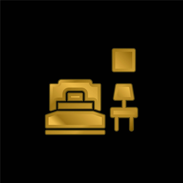 Camera da letto oro placcato icona metallica o logo vettoriale - Vettoriali, immagini