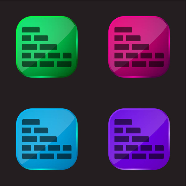 Brick Wall cztery kolor szklany przycisk ikona - Wektor, obraz