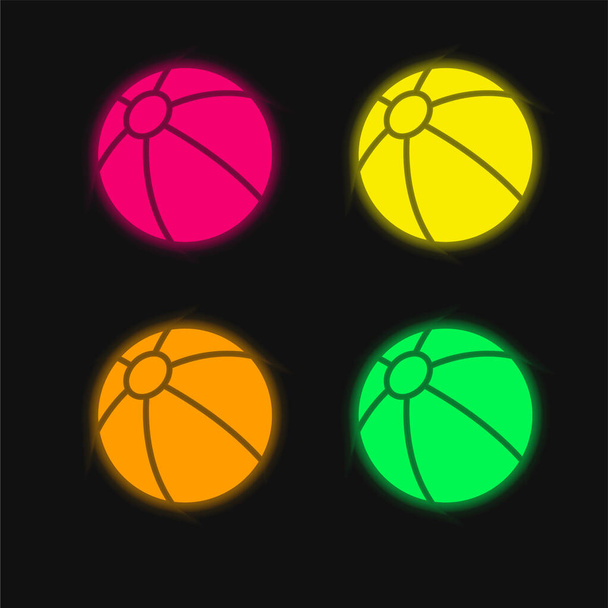 Ballon de plage quatre couleurs brillant icône vectorielle néon - Vecteur, image