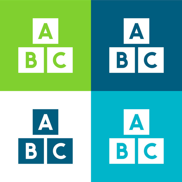 Abc Block Conjunto de ícones mínimos de quatro cores plano - Vetor, Imagem