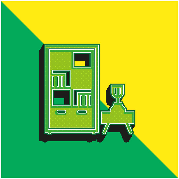 Kirjahylly Vihreä ja keltainen moderni 3d vektori kuvake logo - Vektori, kuva