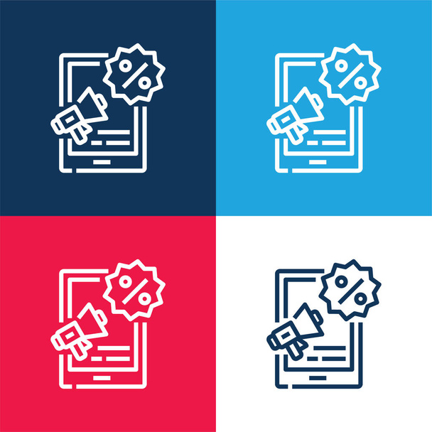 Publicidade azul e vermelho conjunto de ícones mínimos de quatro cores - Vetor, Imagem