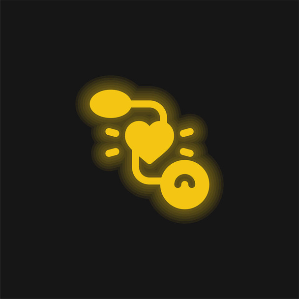 Krvavý tlakoměr žlutá zářící neonová ikona - Vektor, obrázek