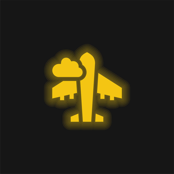 飛行機黄色の輝くネオンアイコン - ベクター画像