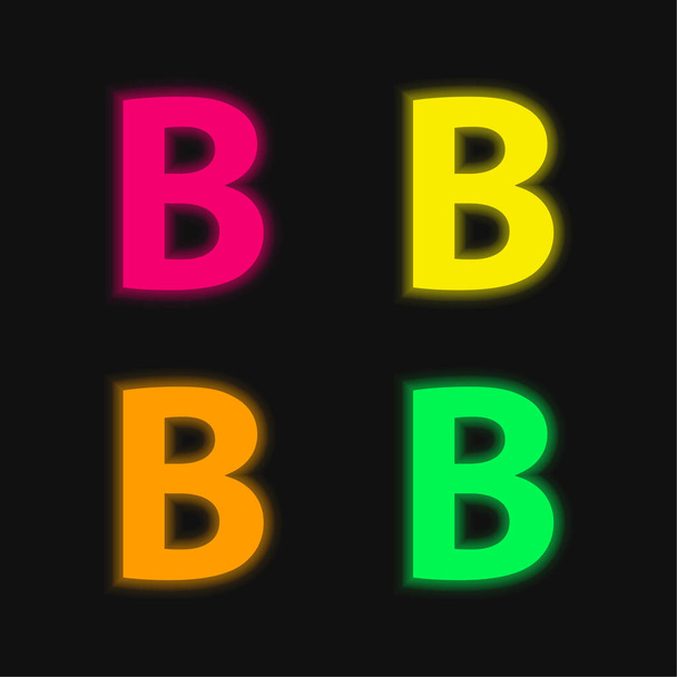 Botón audaz de la letra B Símbolo de cuatro colores brillante icono de vectores de neón - Vector, imagen