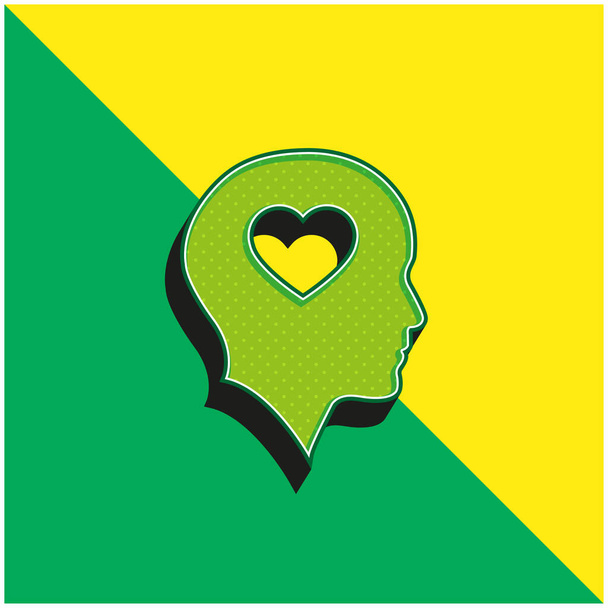Φαλακρό κεφάλι με καρδιά πράσινο και κίτρινο σύγχρονο 3d διάνυσμα εικονίδιο λογότυπο - Διάνυσμα, εικόνα