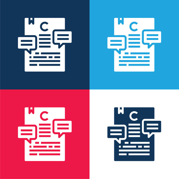 Artigo azul e vermelho conjunto de ícones mínimos de quatro cores - Vetor, Imagem