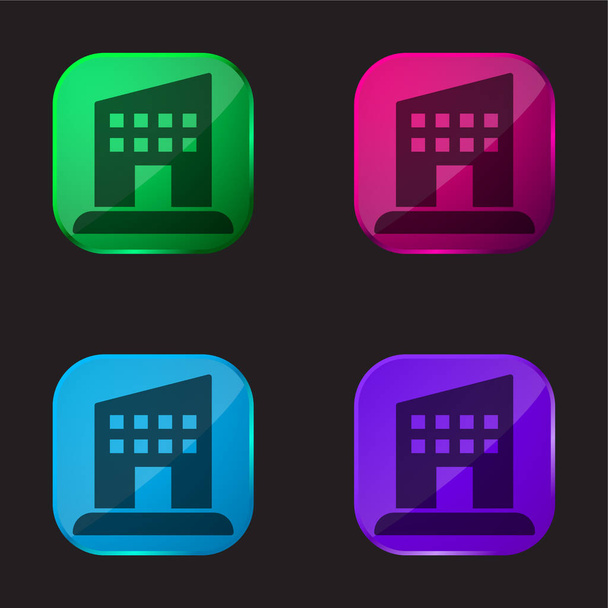 Appartment 4 color glass button icon - Vektor, obrázek