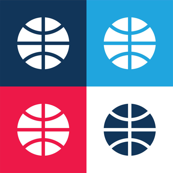 Basquete azul e vermelho quatro cores conjunto de ícones mínimos - Vetor, Imagem