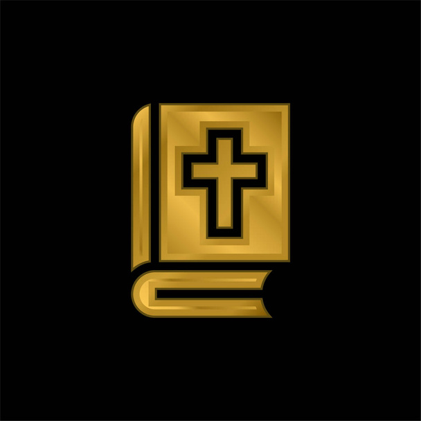 Biblia chapado en oro icono metálico o logo vector - Vector, imagen