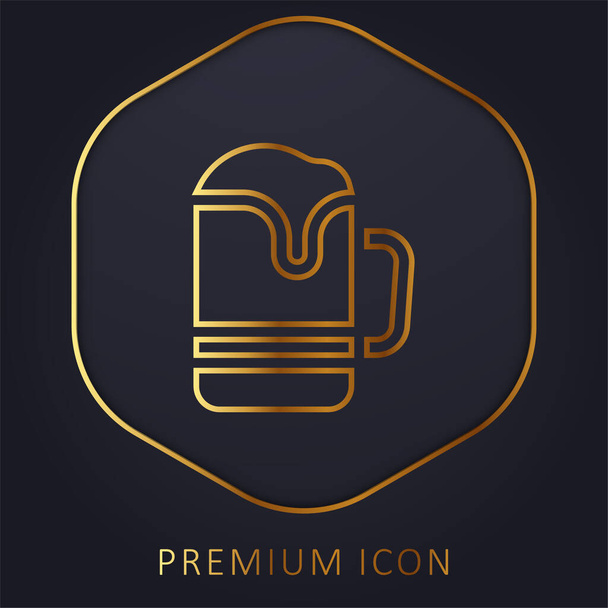 Taza de cerveza línea dorada logotipo premium o icono - Vector, Imagen