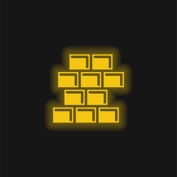 Cihlová zeď žlutá zářící neonová ikona - Vektor, obrázek